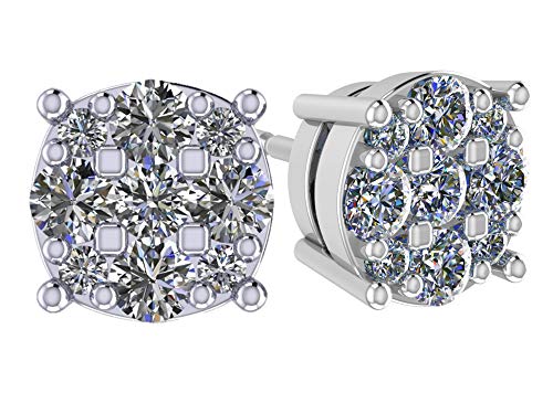 Diamond Stud Earrings CVD Lab Grown Diamonds solid 14K post & Silver basket, 7 or 9 Stone Cluster
