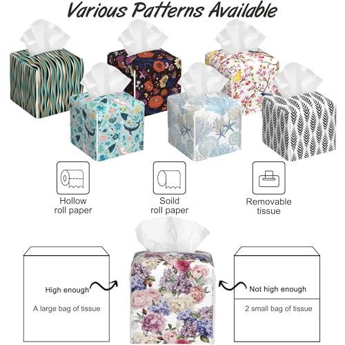 Watercolor Roses Floral Tissue Box Cover,PU Leather Tissue Box Holder Square,Modern Home Decoration for Bathroom Living Room Kitchen Office Car,5.2"×5.2"×5.2" by OHEGBXE - Image 3