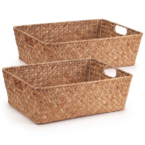 Woodluv Storage Basket Set of 2, Basket for Shelves, Hand Woven Storage Wardrobe Organiser, Hamper Baskets, Brown