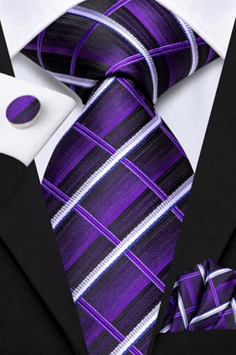 Image of Dubulle Silk Ties Set for Men Formal Paisley Striped Necktie Pocket Square Cufflinks 3PCS Sets Wedding Business Party