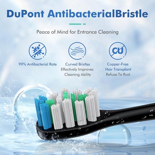 Image of Electric Toothbrush with 8 Brush Heads, Sonic Electric Toothbrush with Fast Charge 4 Hours Last 60 Days, 2-Min & 30s Smart Timer, IPX7 Waterproof (Black)
