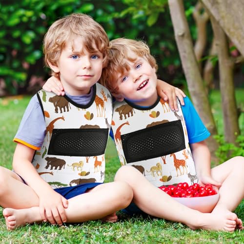 Image of Janmercy Weighted Vest for Kids Ages 4 to 7 and Ages 8+ Boy Girl Adjustable Breathable Compression Vest for Processing Issue(Wildlife,Small,Beige)