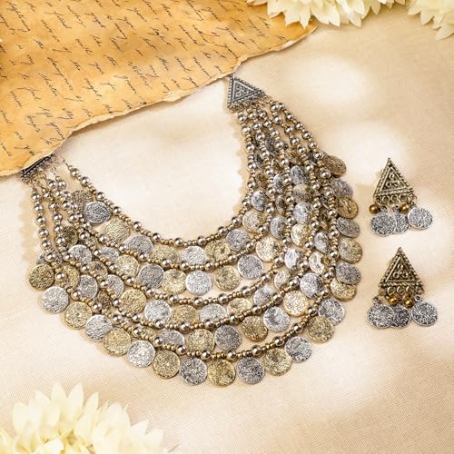 Image of Rubans Oxidised Necklace Set Indian Tribal Style Ethnic Jewellery Gift for Women & Girls