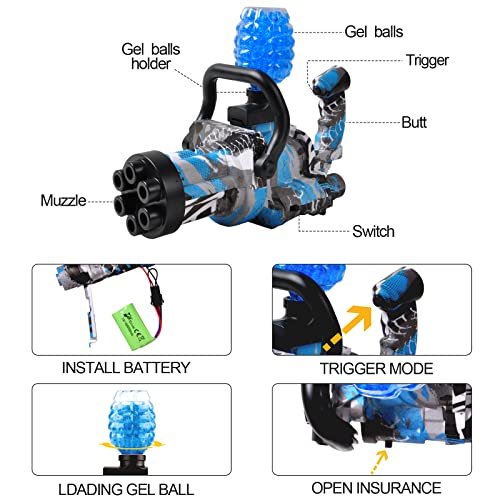 Electric Automatic Gel Ball Blaster, Auto Water Bullet Gun, Outdoor Team Game M134 Gatling, Splatter Ball Gun With 40000 Gel Balls, Eco-Friendly Water Ammo, Toys For Boys Kids Children And Adults,Blue #TOP4
