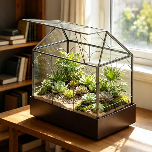 Foto von CISSIYOG Pflanzenterrarium,24,2 x 14,7 x 29 cm Glas Geometrisches Terrarium