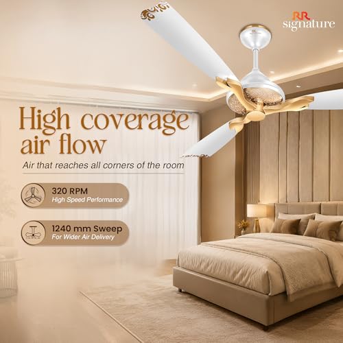 Image of RR Signature Jaipur Mahal NEO 1240 MM | Royal Design Ceiling Fan for Home and Office | High Speed 320 RPM | Agaria White, 3 Year Warranty & Free Installation