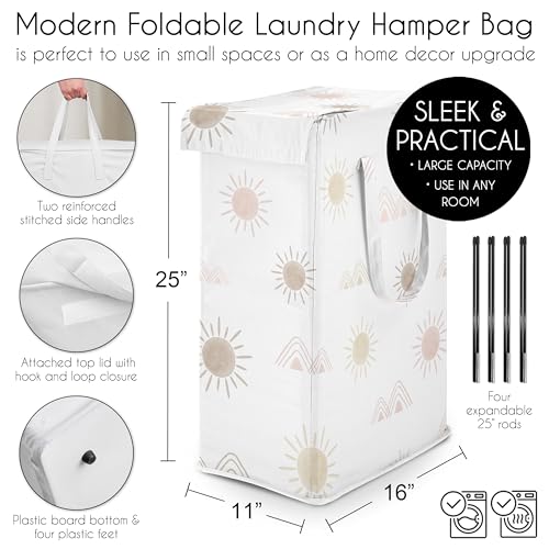 Image of Sweet Jojo Designs Blush Pink Mauve Boho Desert Sun Girl Laundry Hamper Foldable Dirty Clothes Basket with Handles Baby Nursery Kids Bedroom Teen Bathroom Bohemian Watercolor Mountain Southwest Nature