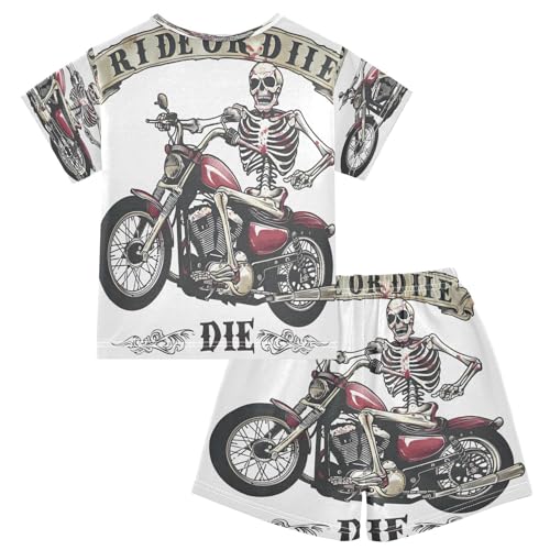 senya Short Sleeve Pajamas Sets Summer Cotton Sleepwear Skeleton Riding A Motorcycle2