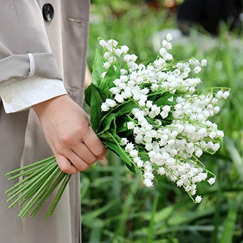 6 flores artificiales de lirio del valle, ramo de flores de lirio de plástico vívido, ramo de flores de plástico para decoración de bodas, hogar, fiestas