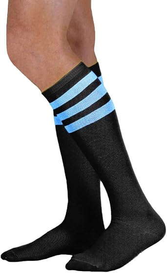 Unisex Knee High Black Tube Sock w/Various Colored Stripes