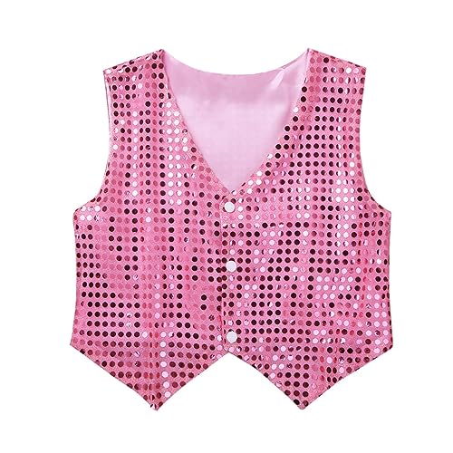 Kids Boys Girls Waistcoat Shiny Sequined Vest Sleeveless Buttons Jacket Hip-hop Jazz Dance Performance Tops3