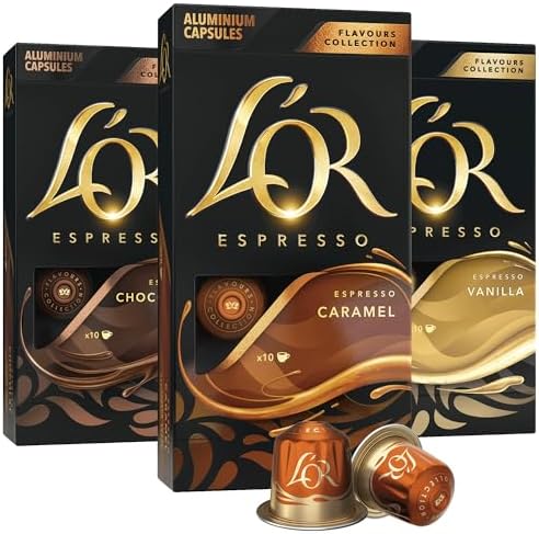 L'OR Espresso Capsules, 30 Count Variety Pack Vanilla/Chocolate/Caramel, Single-Serve Aluminum Coffee Capsules Compatible with the L'OR BARISTA System & *Nespresso Original Machines