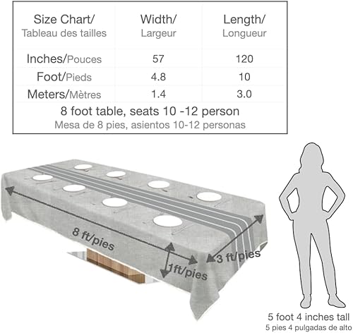 Miniatura 4 de Mantel gris de lino sintético para mesas rectangulares de 8 a 10 pies con capacidad para 8 a 10 personas. Manteles de mesa de tela para fiestas de 8