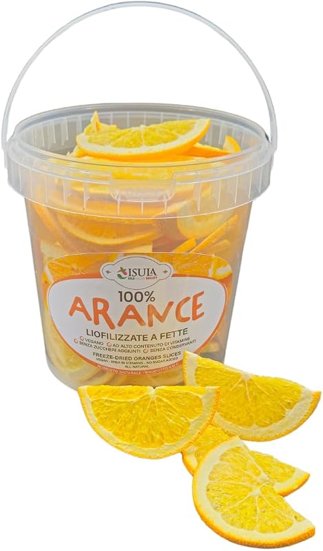 Arance fresche liofilizzate a mezze fette - arance disidratate a freddo per cocktail professionali - frutta fresca liofilizzata - frutta secca per cocktail - confezione da 1 litro - 70 pezzi circa