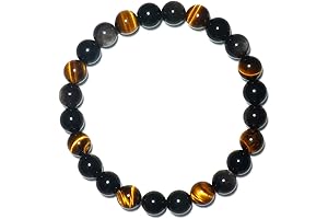 8MM Black and Silver Obsidian Tigers Eye Bracelet - Manifest Your Dreams