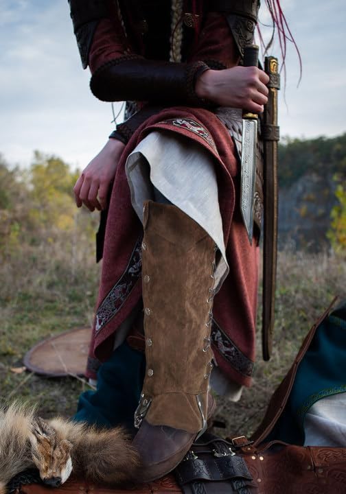 PROCOS Pirate Leg Covers Medieval Faux Leather Boot Covers Renaissance Steampunk Leg Covers (Coffee) - Image 5