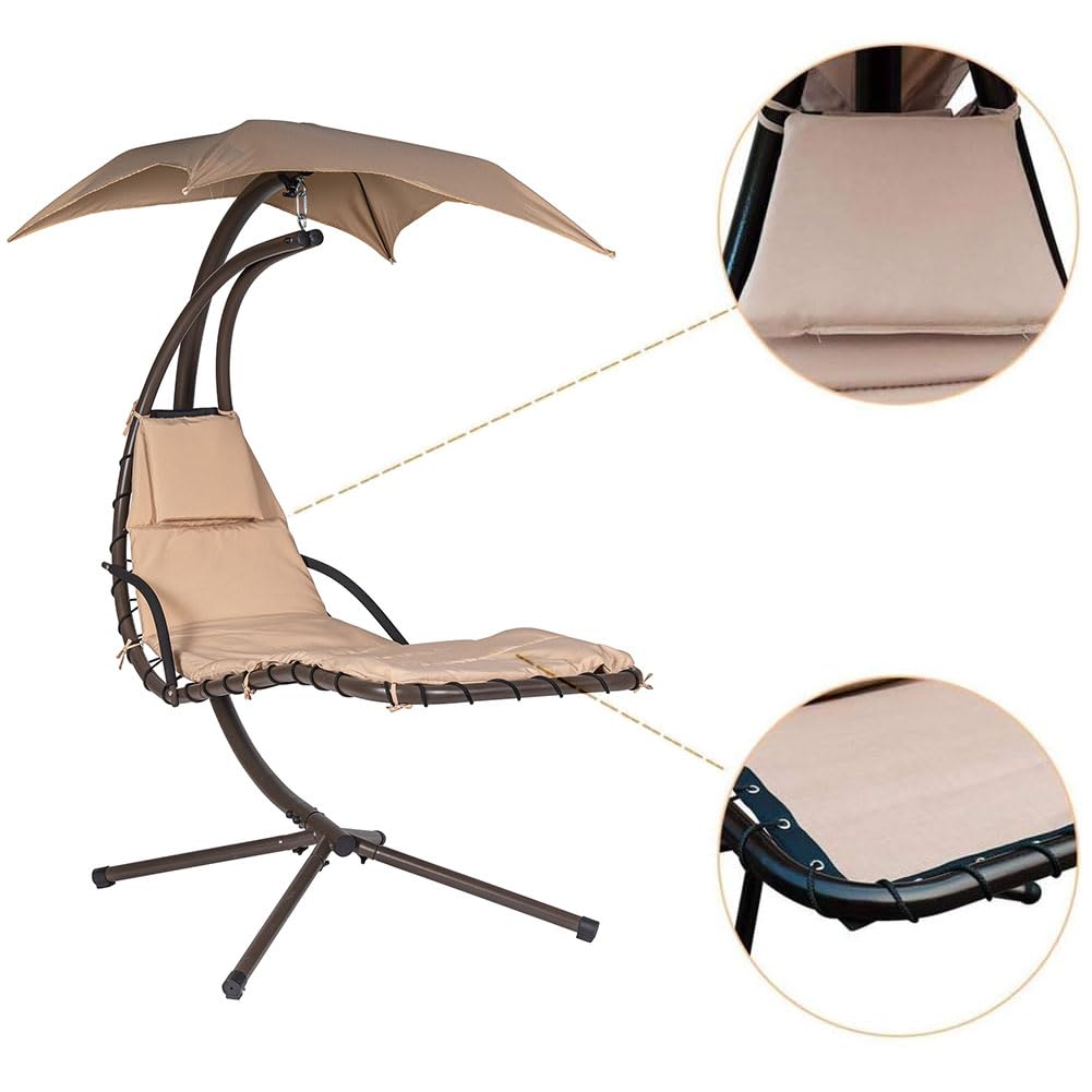 BAKAJI Dondolo Amaca Lettino Sospeso Da Giardino Con Pensile Parasole e Cuscino Relax Lounge Bed Patio Struttura Acciaio Verniciato e Cuscini Imbottiti Design Moderno (Beige)