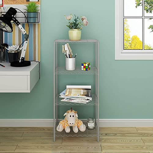 Jeroal 4-Tier Wire Shelving Unit, Multipurpose Standing Storage Shelves Metal Display Rack For Pantry Laundry Bathroom Kitchen Garage Closet Organization,280Lbs Capacity,13.8" D×21" W×46" H,Gray #TOP6