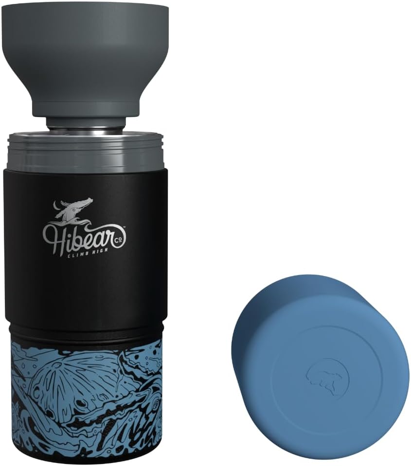 HIBEAR - 32oz All-Day Adventure Flask: The Insulated Multi-Tool of Beverage Bottles - Craft Pourover, Cold Brew, Tea, Water Infusion, Wine Decanting, Hydration. (Moon Tide)