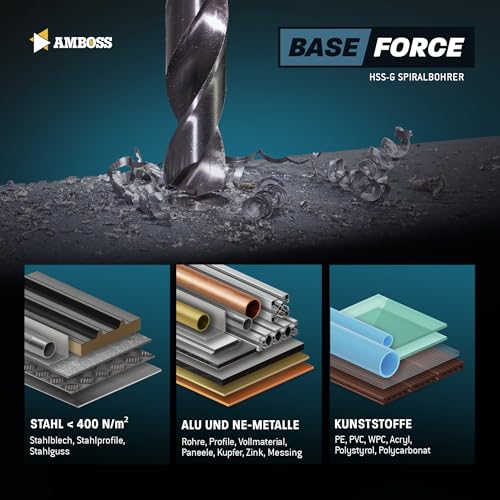 10x Spiralbohrer Base Force Ø3.0 mm - HSS-G DIN 338 für Stahl, Baustahl, Alu, Buntmetalle AMBOSS WERKZEUGE® Bohrer Bleche, Profile - Sechskant f. Bohrmaschine, Akkubohrer, Standbohrmaschine