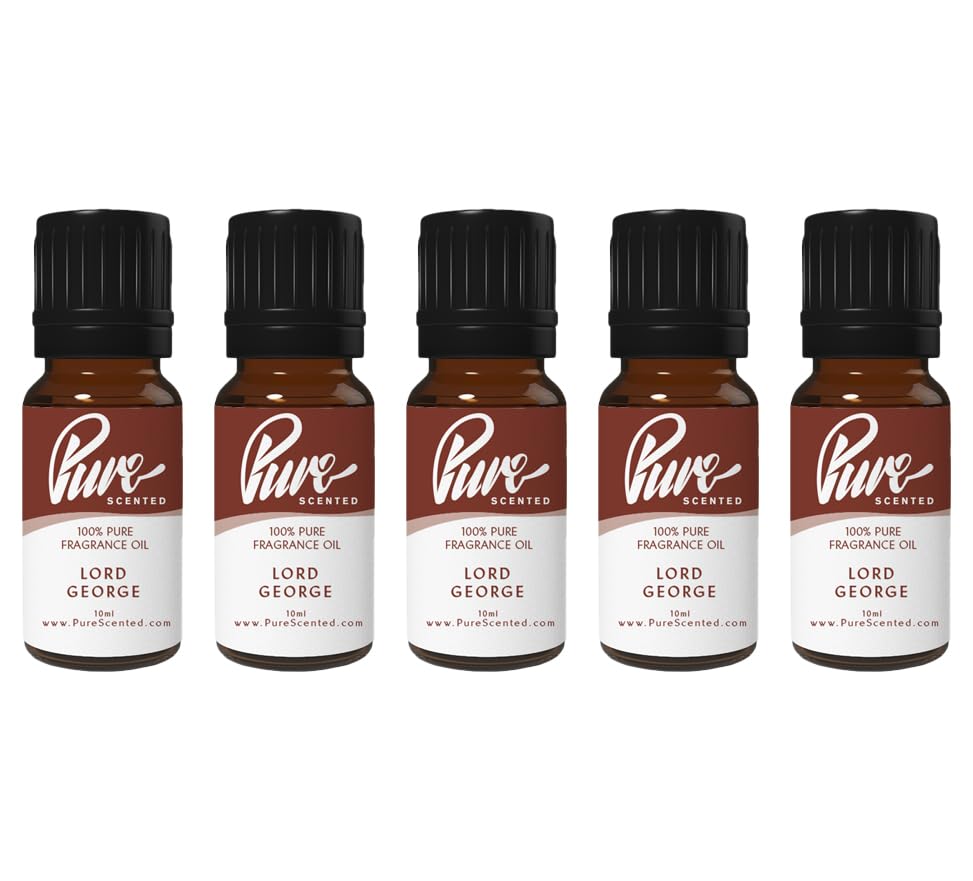 Pure Scented 50ml Fragrance Oils - 5 x 10ml Suitable for Candles, Soaps, Slime, Diffusers, Cosmetics, Wax Melts, Designer (5 x 10ml, Lord George)