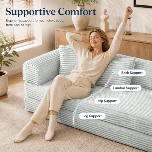 Image of AUGOP Futon Sofa Bed Boneless Couch for Living Room,Pull Out Couch with Sleeper Sofa,Day Bed Couch with Storage Pocket,Removable Corduroy with 2 Pillow