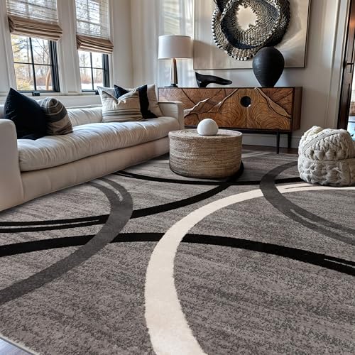 Rugshop Wavy Circles Design Area Rug, Non-Shedding Carpet for Living