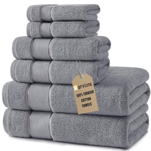 Marvione Bath Towels Set 6 Piece, 100% Turkish Cotton Luxury Towels