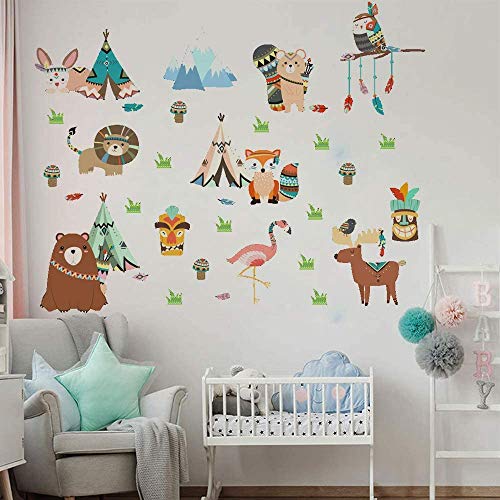 Cartoon Animals Wall Stickers Mural Decals Grass Owls Lions Fox Wallpaper For Children Kids Rooms Baby Bedroom Wardrobe Door Decoration (Cartoon Animals Group) #TOP1