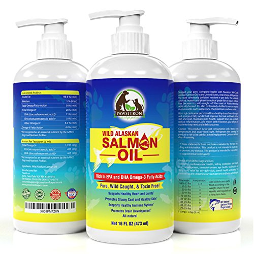 100% Pure Wild Caught Alaskan Salmon Fish Oil for Dogs, Cats & Horses, Ethically Sourced Premium Pure Potency EPA & DHA Omega 3 & 6 Fatty Acids, Promotes Glossy Coat, Immune Support, Hip & Joint 16 oz