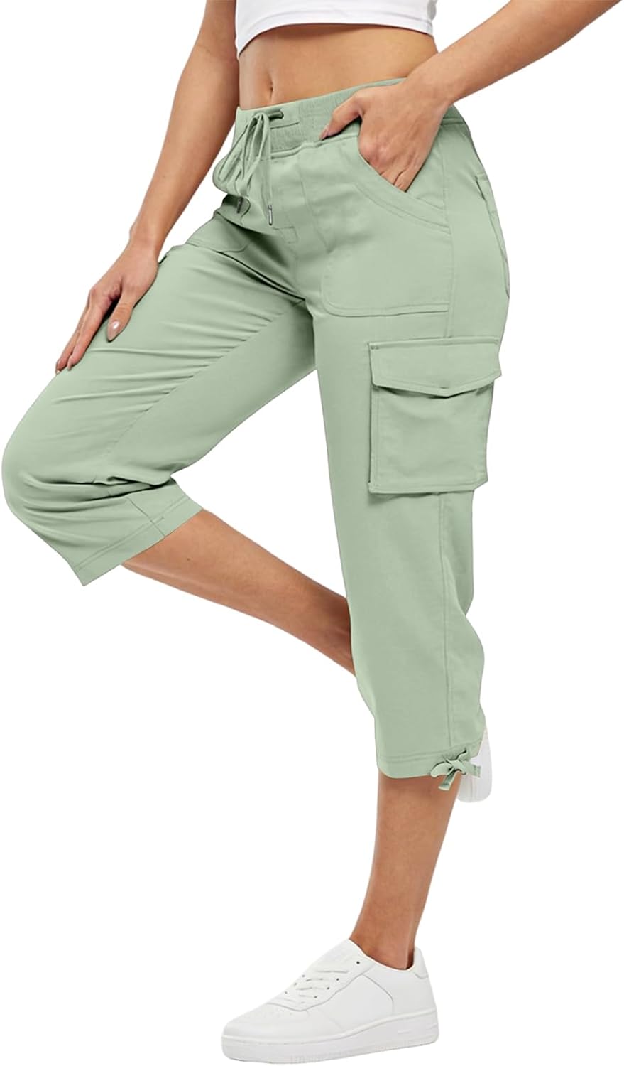 Cargo Capris for Women Summer Quick Dry Hiking Workout Capri Pants with Pockets Elastic Travel Capris Casual Cropped Pants