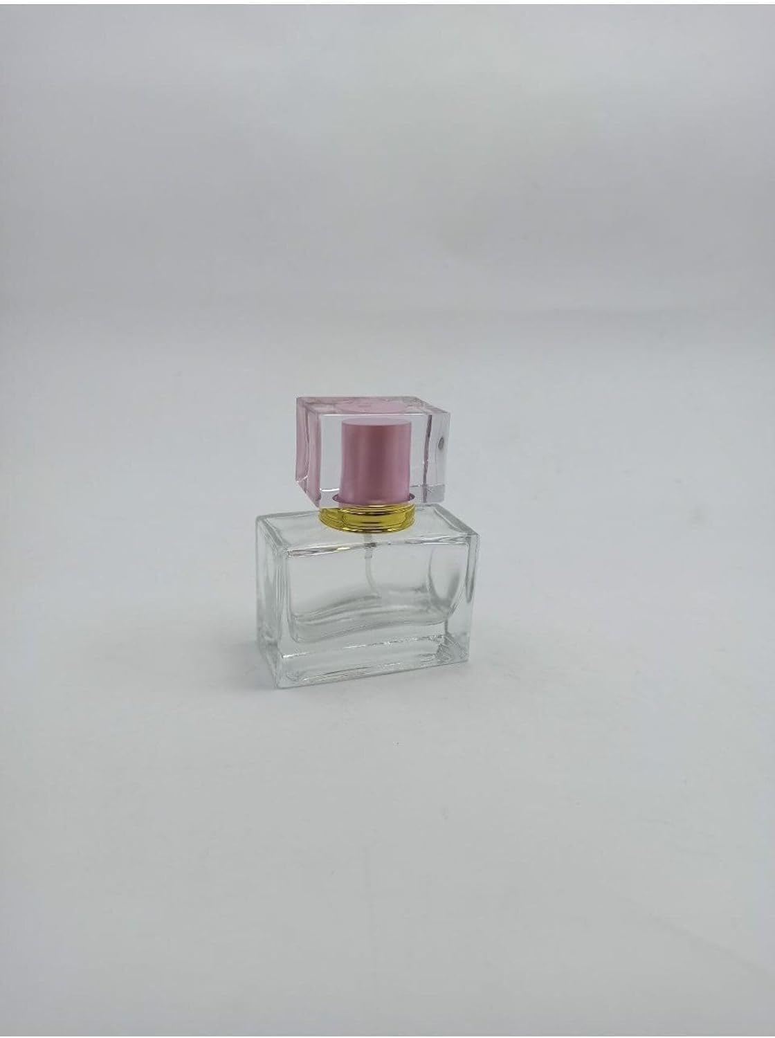 Boş Doldurulabilir Cam Parfüm Şişesi, Şeffaf, Pembe Kapaklı, 20ml