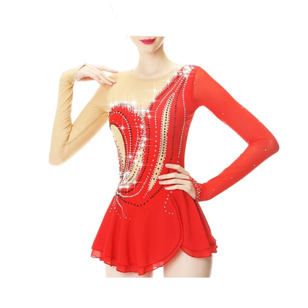 purpleq Maillot de Patinaje Artistico para Niña Maillot de Danza Moderna con Pedrerías Brillantes Leotardo de Baile Disfraz Bailarina Manga Larga Maillot de Ballet Gimnasia