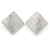 Forma: quadrata Orecchini a lobo quadrati con cristalli testurizzati argentati, 30 mm, Misura unica, Cristallo Metallo Gemma, cristallo