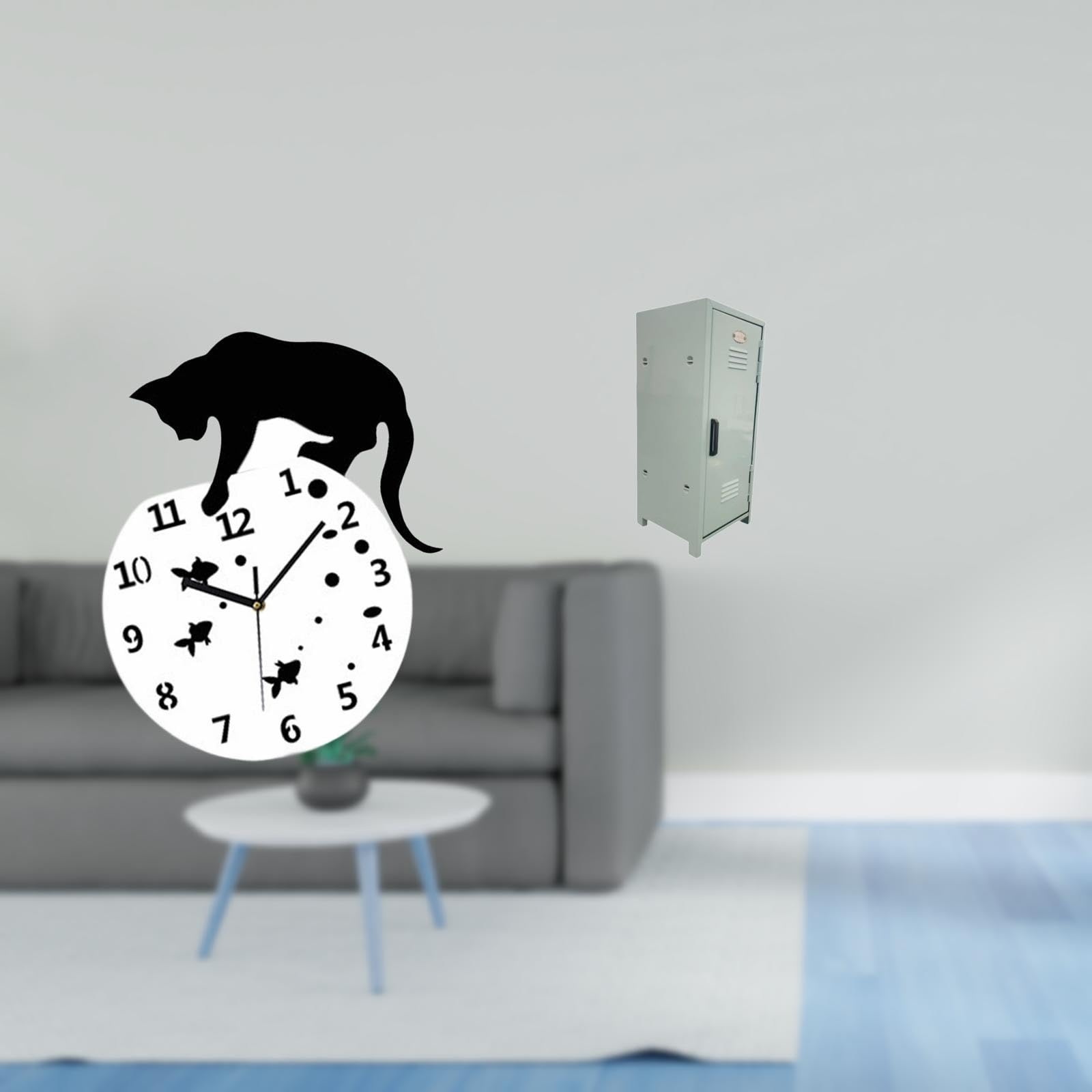 Enakshi Silent Hanging Cat Clock Organizer Cabinet Quiet Movement Non Ticking Analog Storage Bin for Living Room Farmhouse Home Dining Room School Apartments Keys Wall Clocks-image-38