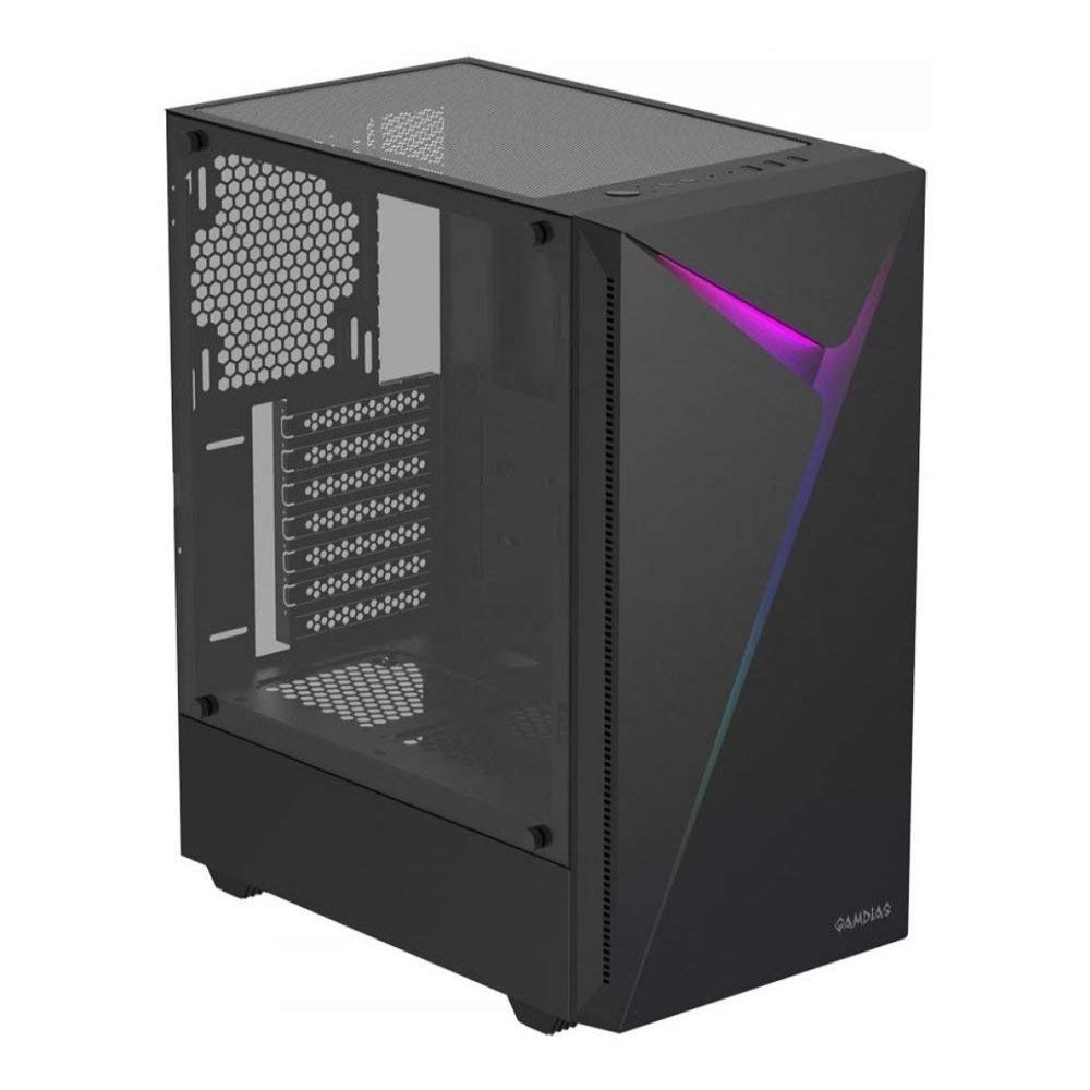GAMDIAS Argus E4 Mid Tower PC Cabinet with RGB Light Strips at Front and Panoramic Tempered Glass Panel (16333-11400-00000-G)
