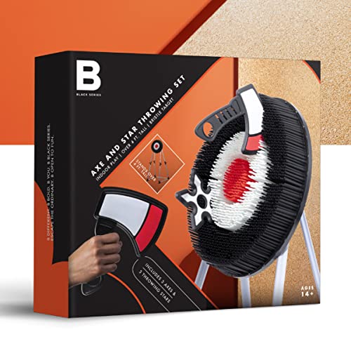 The Black Series Axe & Star Throwing Target Set, Includes 3 Throwing Axes 3 Ninja Stars & Bristle Target, Blunted Edges & Lightweight Plastic, Safe For Indoor & Outdoor Use, Fun Adults & Kids Activity #TOP7