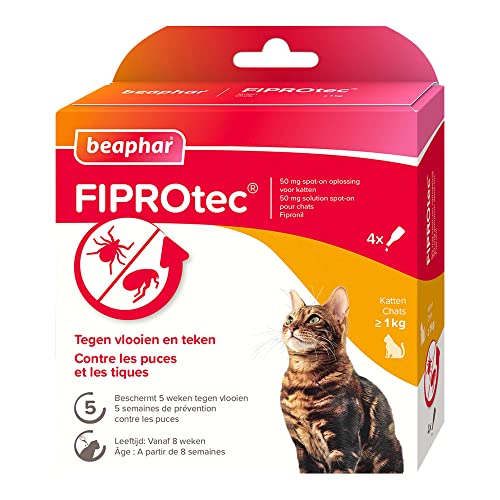 BEAPHAR – FIPROTEC Solution Spot-on pour Chats 50 MG – À Base de Fipronil – Tue Les Puces et Les Tiques à l'application – Traitement Antiparasitaire pour Chat...