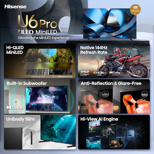 Hisense 75" U6 Pro Series Mini‑LED ULED 4K UHD HDR Gaming AI Smart Fire TV (75U6SF Pro, 2026 New) – Hi-QLED, Native 144Hz, Motion Rate 480, Dolby Vision IQ · Atmos, HDR10+, Glare-Free, Alexa+ - image 3