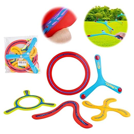 deAO Conjunto Boomerang de 5 Piezas para Principiantes Set de Bumerán Multicolor Actividades Deportivas Infantiles y en Familia al Aire Libre