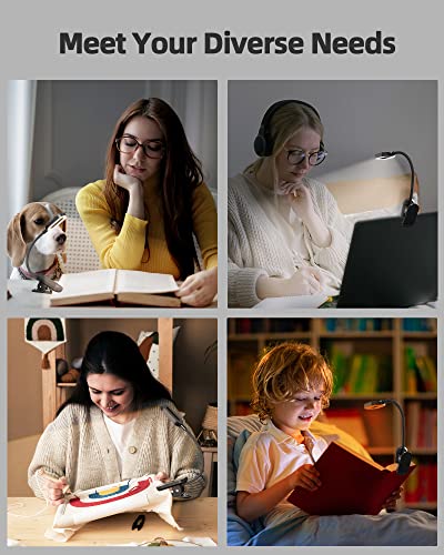 Flymuda Book Light Clip On - Eye Care Amber Book Light Rechargeable, 22 Led, 3 Color Modes, Touch Control, Brightness Adjustable Book Light For Reading In Bed, Great Book Reading Light For Lovers #TOP6