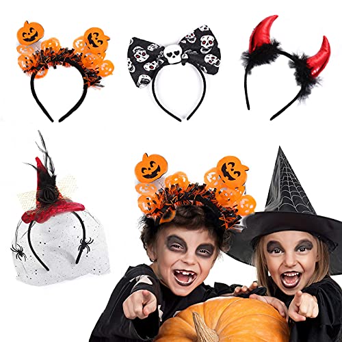 ProsXinty 4 Pcs Bandeau De Chapeau De Sorcière, Halloween Diable Cornes Citrouille Bande de Cheveux, utilisé pour les accessoires de cheveux de fête d'Halloween accessoires de jeu de rôle Cover