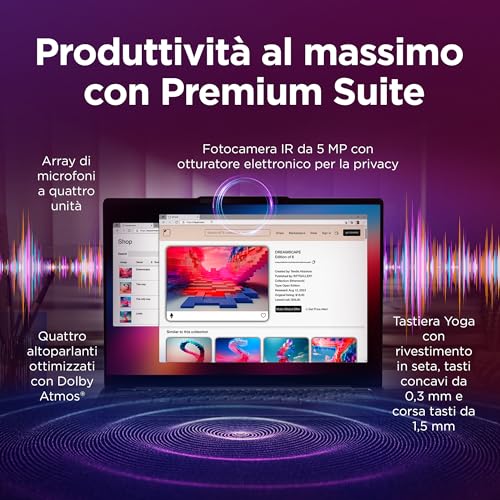Lenovo Yoga Slim 7 Notebook Copilot+ Pc 14” Oled Wuxga (1920X1200), Intel Core Ultra 7 256V, Ram 16 Gb, 512 Gb Ssd, Grafica Intel Arc, Wifi 7, Windows 11 Home - Luna Grey "Tastiera Retroilluminata" - 8