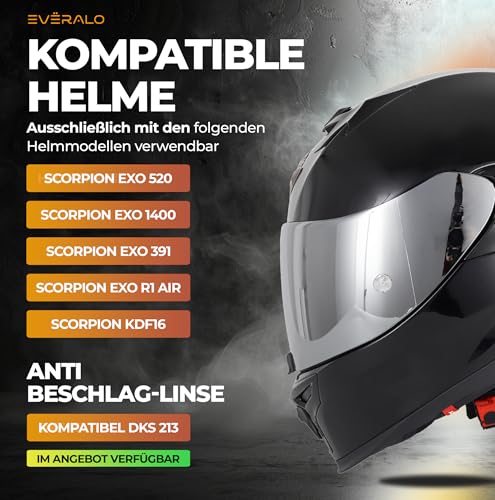 Everalo kompatibel mit Visier Scorpion Exo 520-1400 - 391 - R1 Air (Verspiegelt Chrom)