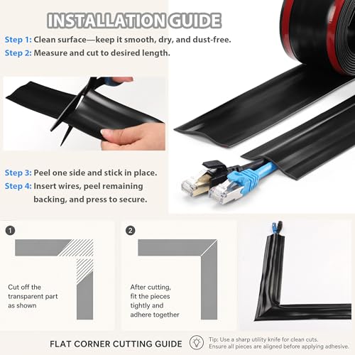 Image of ZhiYo 16.4ft Cord Cover for Wires on Floor or Wall, 2.2in Wide, Maple Wood | Soft PVC self-adhesive cord hider, easy to cut and install, ideal for 1-2 cables, extension cord, Ethernet and speaker cables