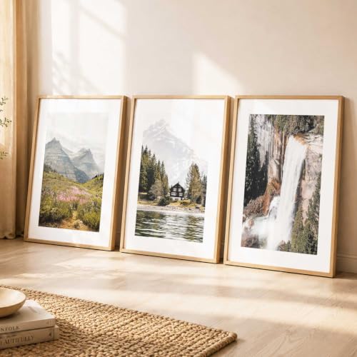 Image of kotart Mountain View Framed Painting | Big Aesthetic Nature Inspired Framed Paintings for Living Room Bedroom Wall Decor Set Of 3 (13X17 inch)