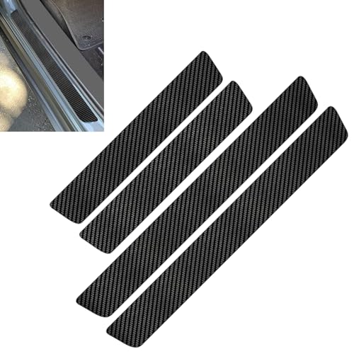 Zigeiya 4 PCS Car Door Sill Protectors, Carbon Fiber Anti-Scratch Strip with Flat Shovel, Waterproof Door Threshold Protective Trim, Universal Self-Adhesive Exterior Accessory for Cars (Black)