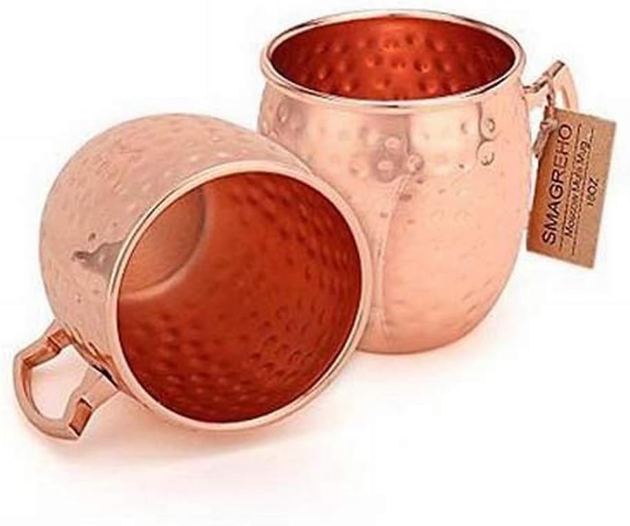 100% Pure Copper 2 Pcs Hammered Mug Brass Handel Ayurvedic Benificial E-Stores15