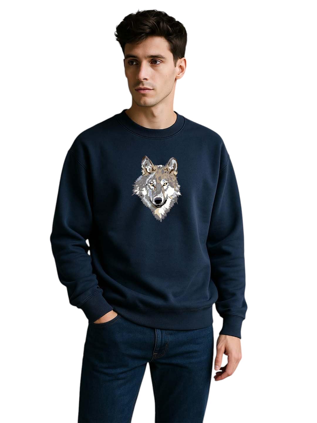 Brown Cotton Blend Sweatshirt, Stay Wild Wolf Design, Casual Long Sleeve Pullover, Winter Wear, Anime Theme, Regular Fit-image-21