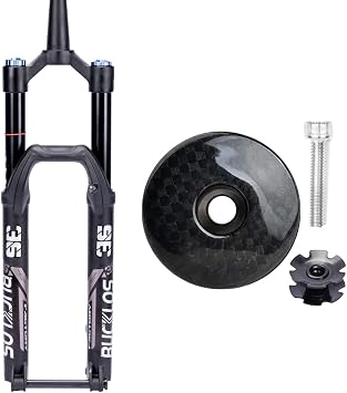 BUCKLOS MTB Air Suspension Fork 29 110 * 15mm Boost AM E-Bike Tapered, Travel 160mm 36mm Inner TubeThru Axle Front Forks & Shiny Carbon Fiber Headset Top Cap and Star Nut